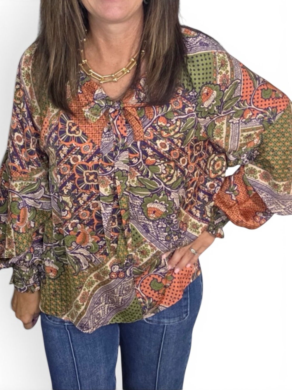 Easel Floral Print Mirabell Blouse NWT